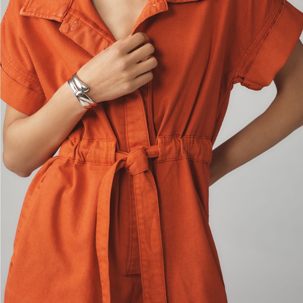Anthropologie Pilcro Women's Orange Button-Up Belted utility romper Small NEW - Picture 4 of 12
